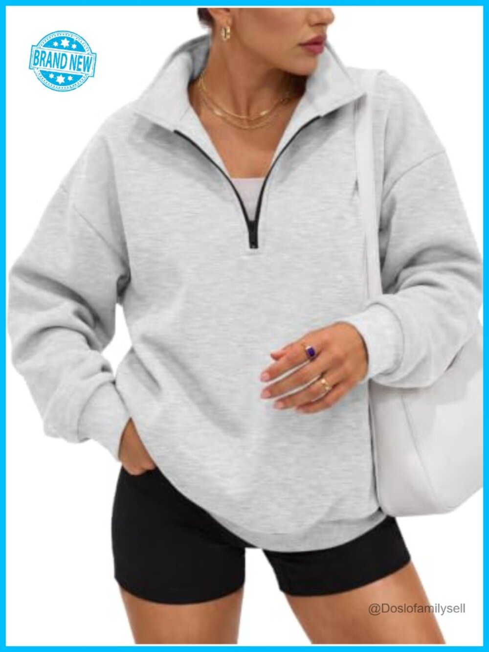 Women's Oversized Half Zip Fleece Sweatshirt Cotton Blend Mock Neck Pullover